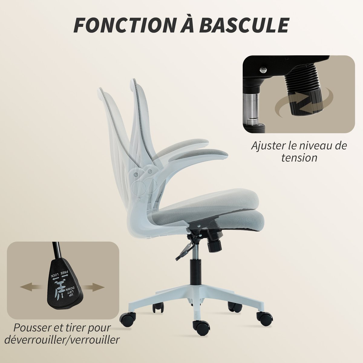 Chaise de bureau Maille (100% polyester) Gris gris clair, HOMCOM