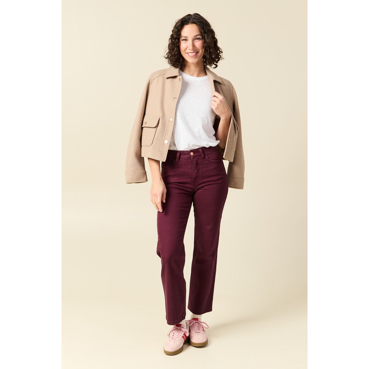 Jeans droit 7/8ème taille standard bordeaux, BONOBO
