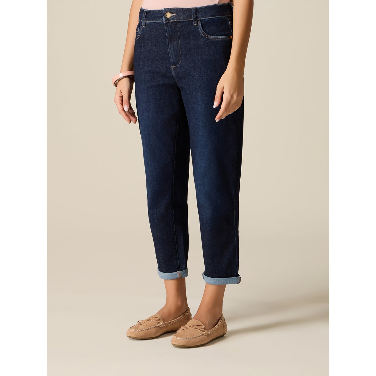 Jean boyslim avec revers bleu, OLTRE