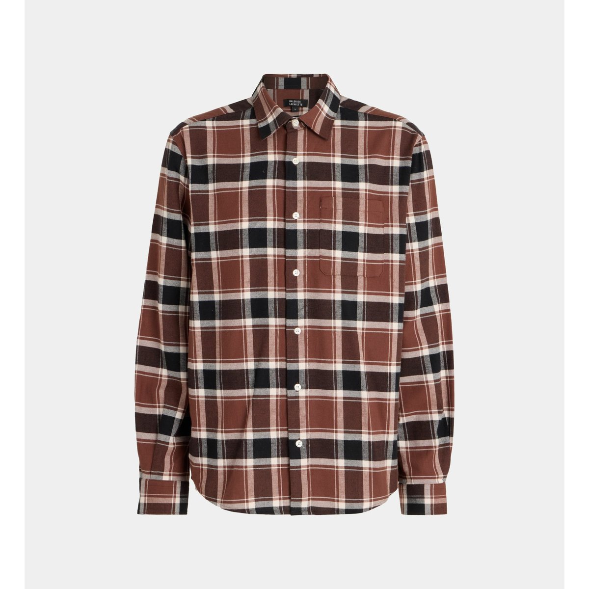 Chemise droite risheck 4 à carreaux en coton marron et écru, GALERIES LAFAYETTE