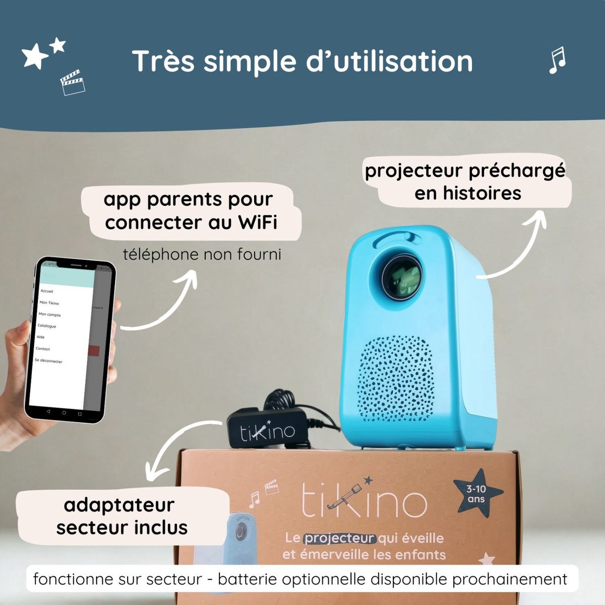 Vidéoprojecteur Tikino des 3-10 ans qui éveille et émerveille bleu, TIKINO