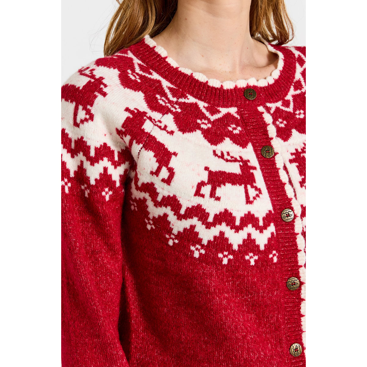 Cardigan Fair Isle Rennes Rétro rouge, JOE BROWNS