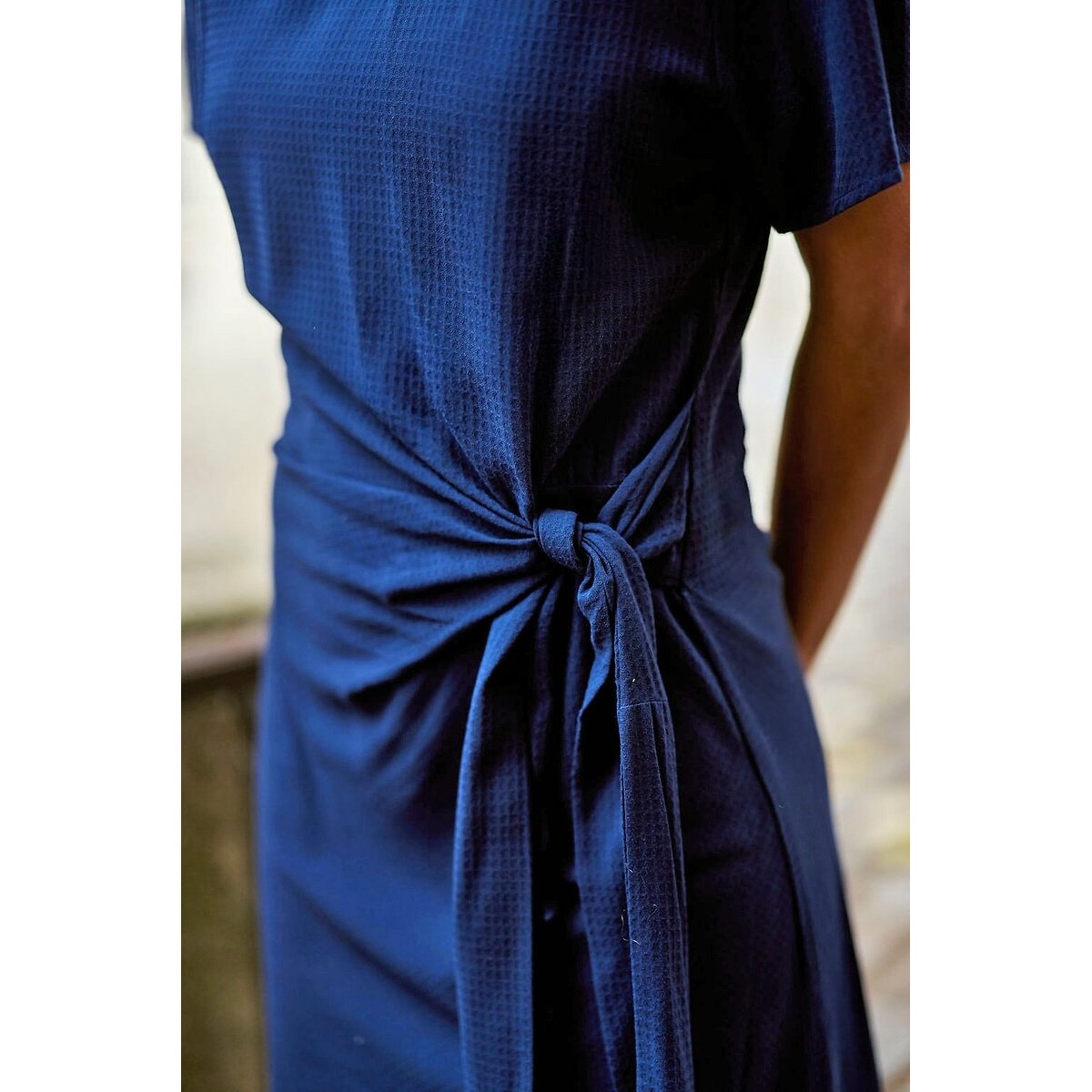 Rusla Tie-Waist Dress with Crew Neck and Short Sleeves navy blue, LA PETITE ETOILE