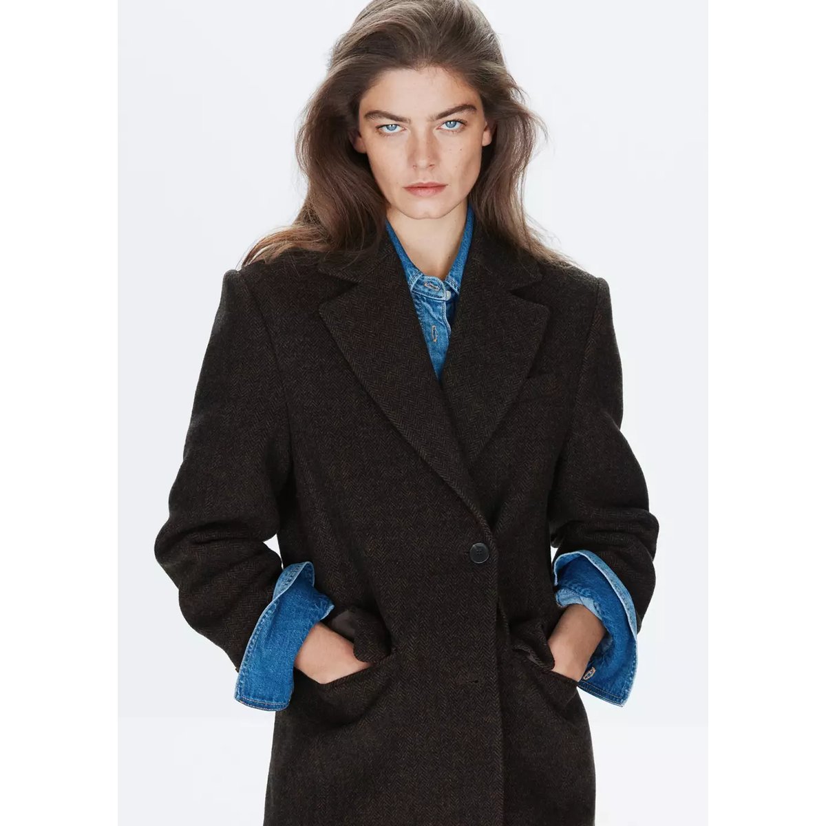 Blazer droit pied-de-poule marron, MANGO