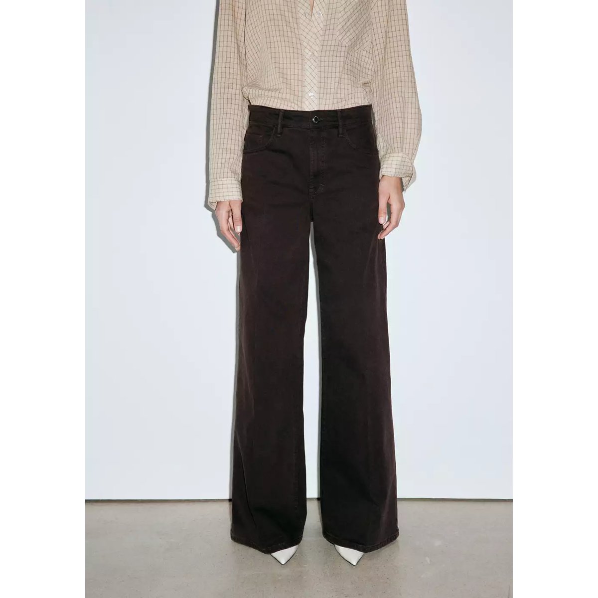 Jean taille haute wideleg chocolat, MANGO