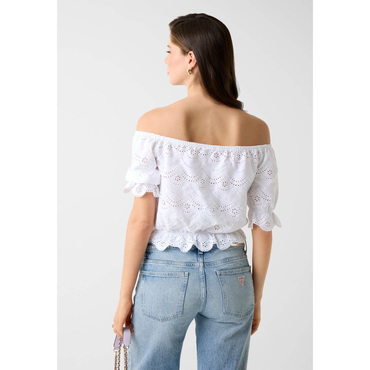 Top À Œillets Dénudé Des Épaules blanc, GUESS