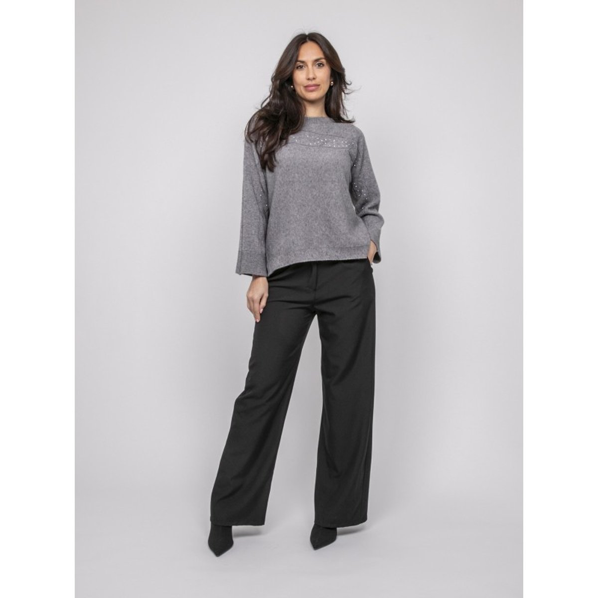 Pull Col Bateau Avec Strass Kaju gris, DONA LISA