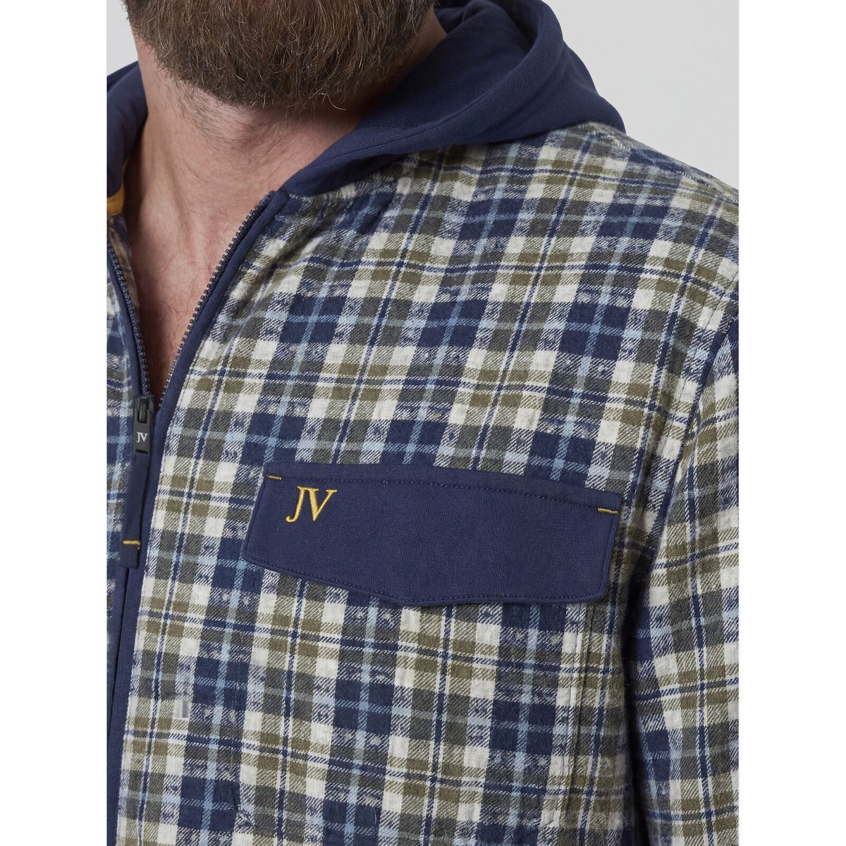 Veste en molleton DAGBERT bleu foncé à carreaux, JAN VANDERSTORM