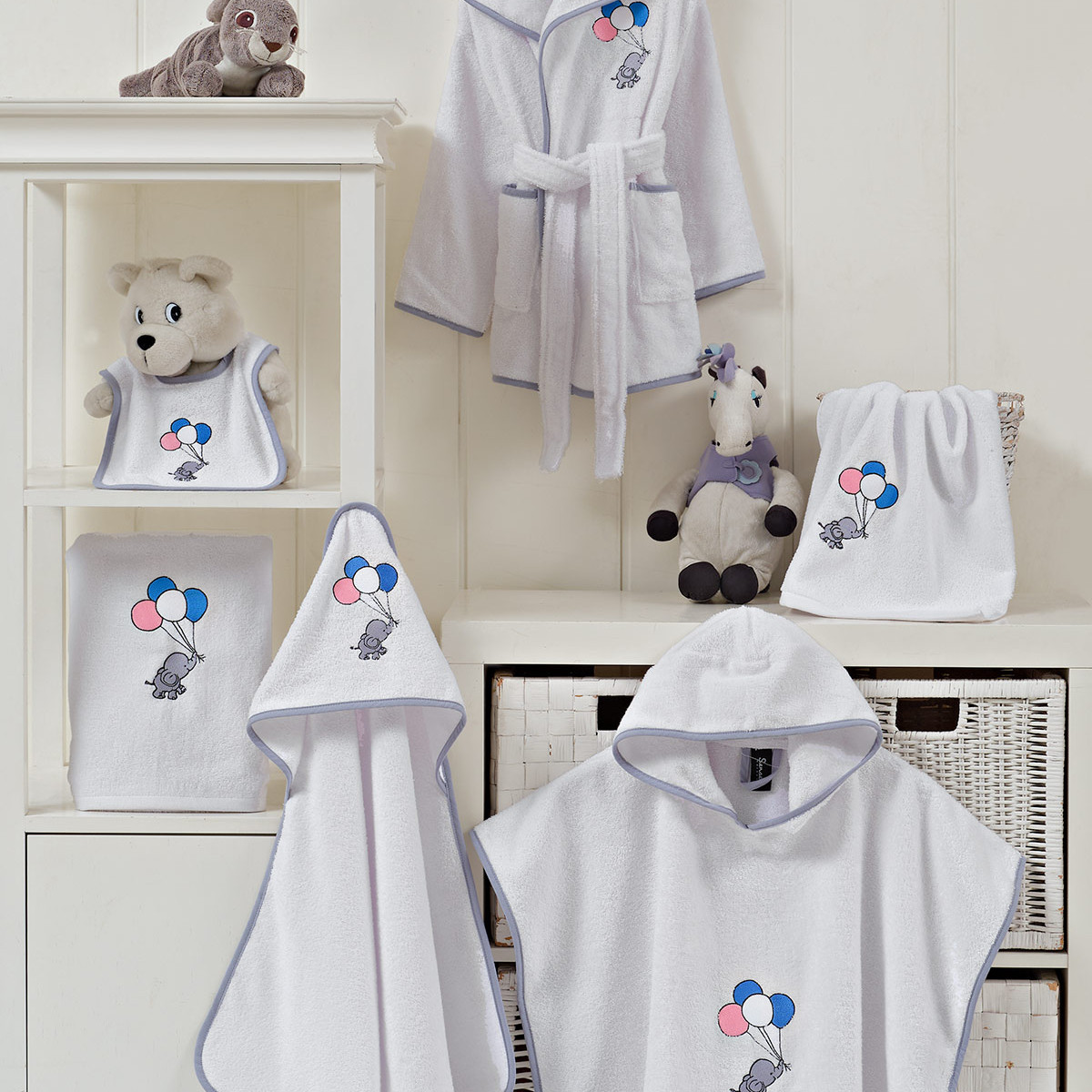 Peignoir de bain enfant 450 g/m² SIDNEY L'ELEPHANT blanc, SENSEI MAISON