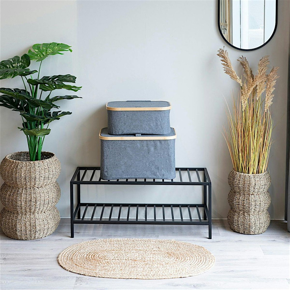 Panier de rangement gris avec couvercle 45 cm gris foncé, PIER IMPORT