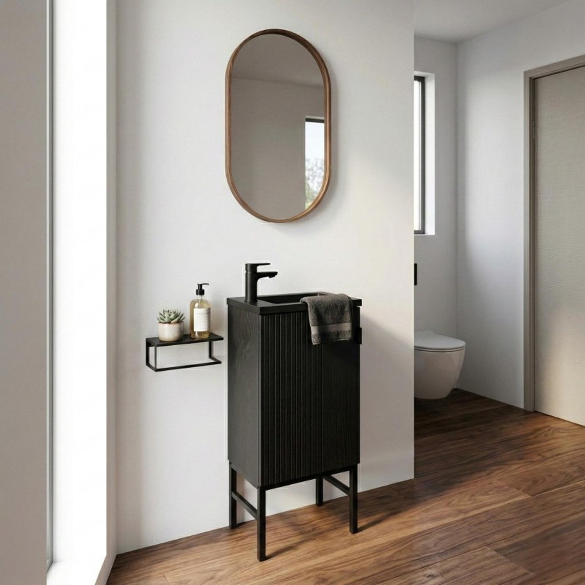 Ensemble meuble lave-mains + robinet STUDIO décor chêne carbone, MOB IN