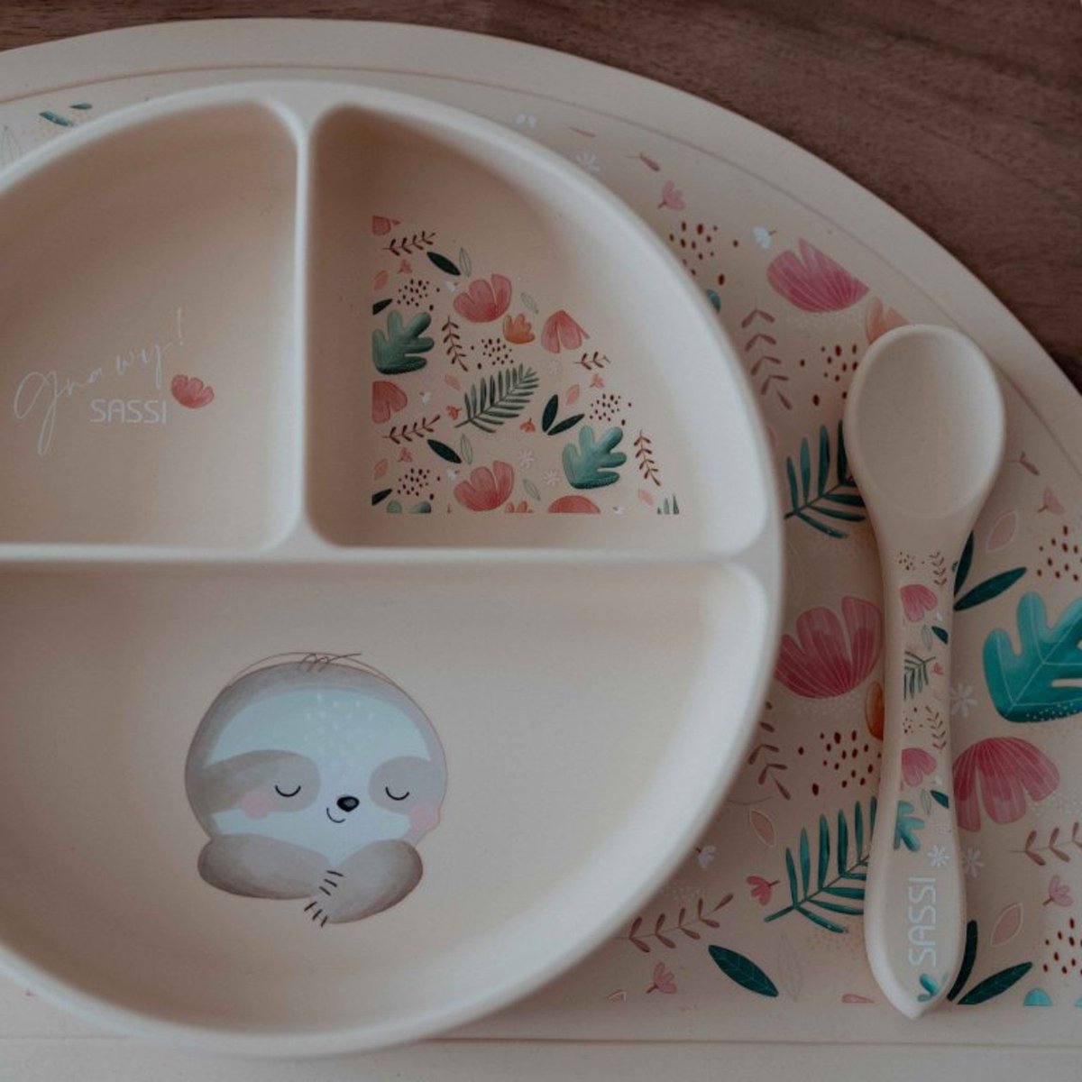 Set fourchette et cuillère en silicone ANIMAUX beige, SASSI
