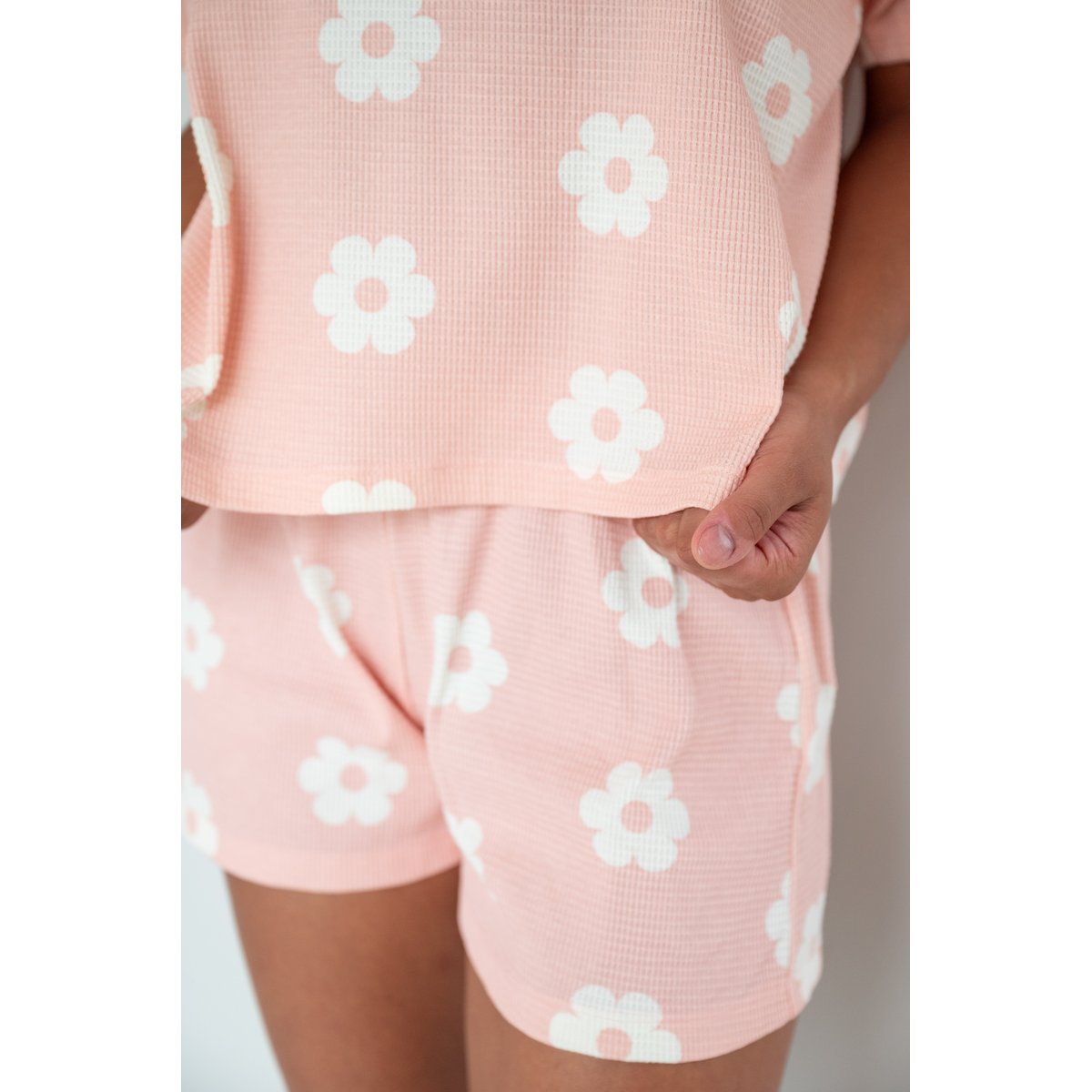 Pyjashort coton nid d'abeille Monique rose motif fleurs, WE ARE JOLIES