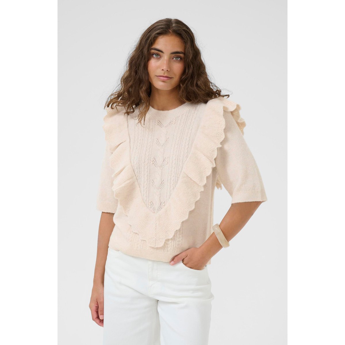 Pullover tricoté beige whitecap melange, CULTURE