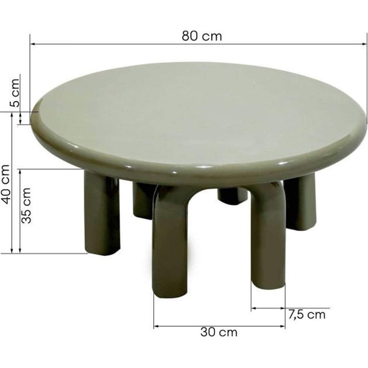 Table basse ronde collection FLIM en bois vert forêt gris brillant, RECOLLECTION