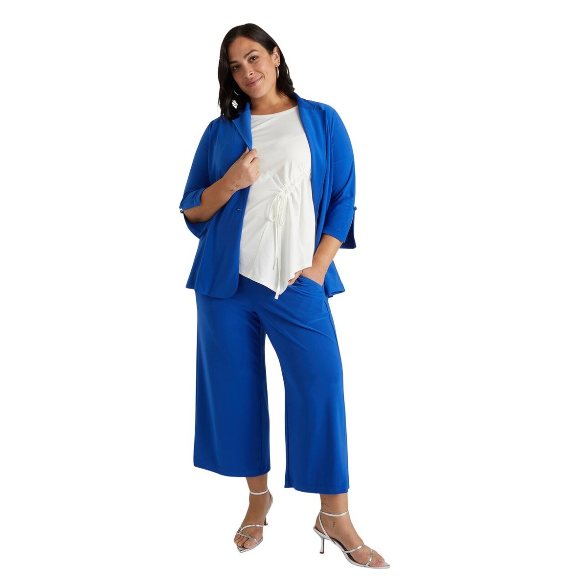 Pantalón ancho cropped de punto bleuet, FIORELLA RUBINO