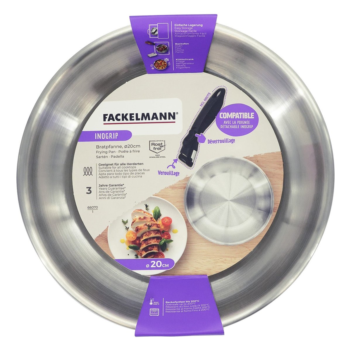 Poêle à manche amovible InoGrip inox, FACKELMANN