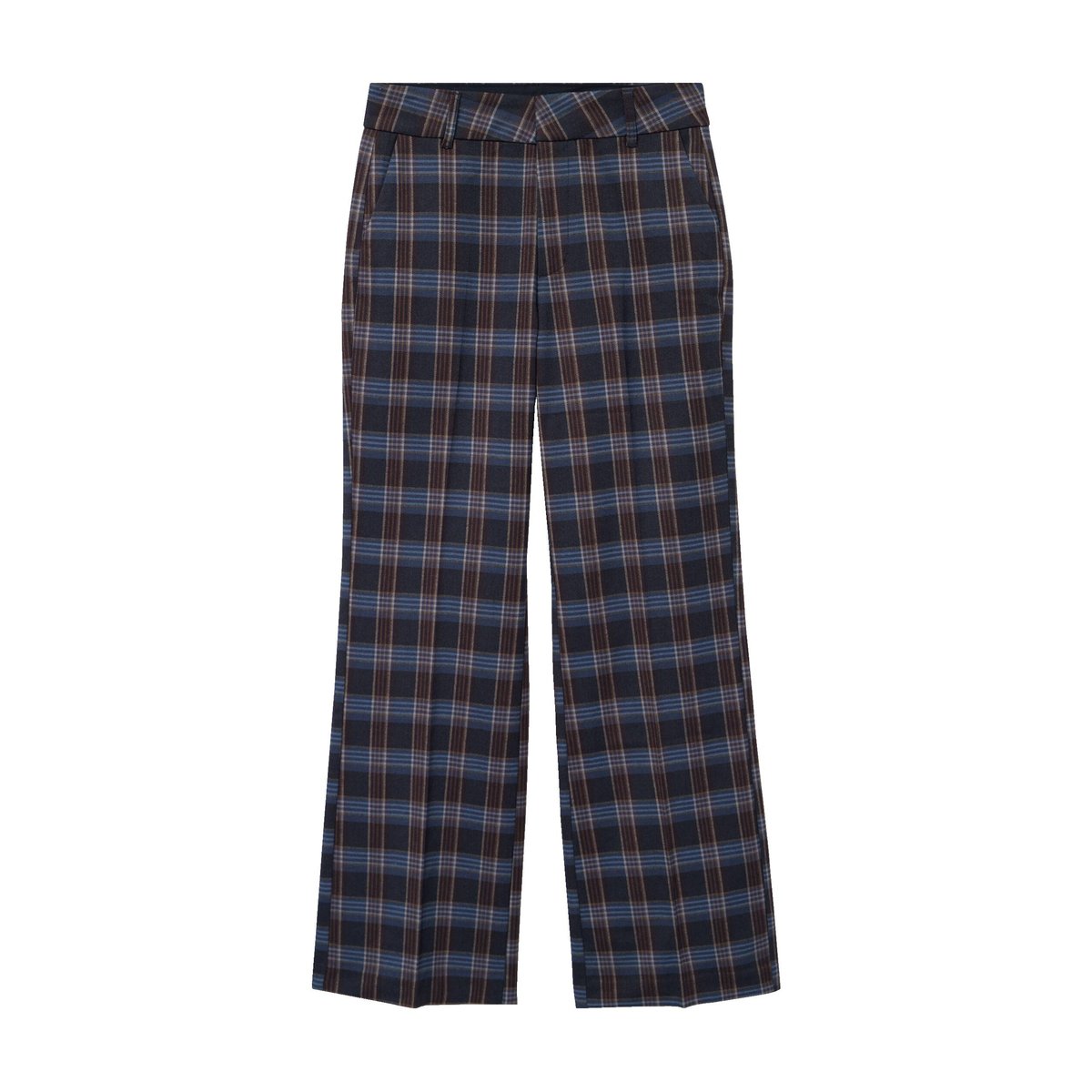 Pantalon flare à carreaux taille haute bleu gris, BONOBO