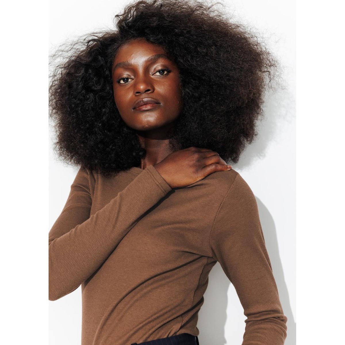 T-shirt côtelé manches longues caramel, PROMOD