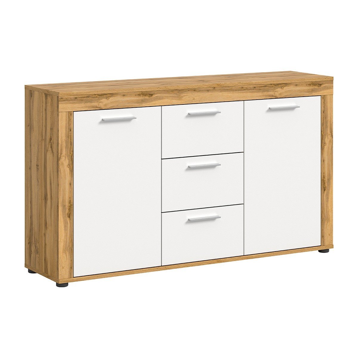 Buffet 2 portes et 3 tiroirs blanc et chêne wotan L125 cm - AOSTA blanc, CALICOSY