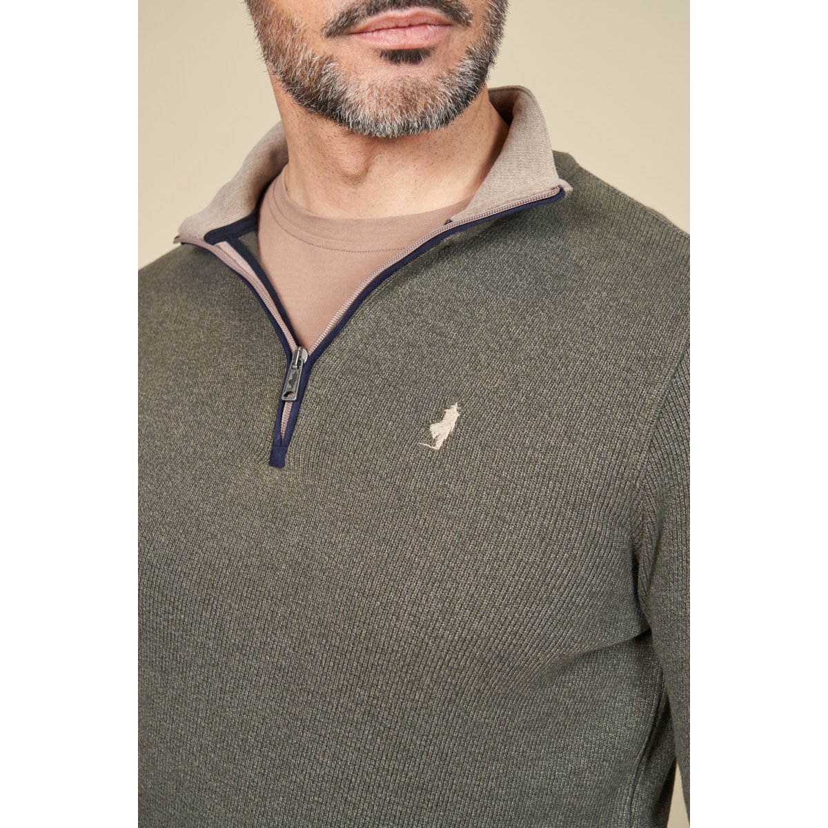 Sweat doux col zippé vert kaki, MCS