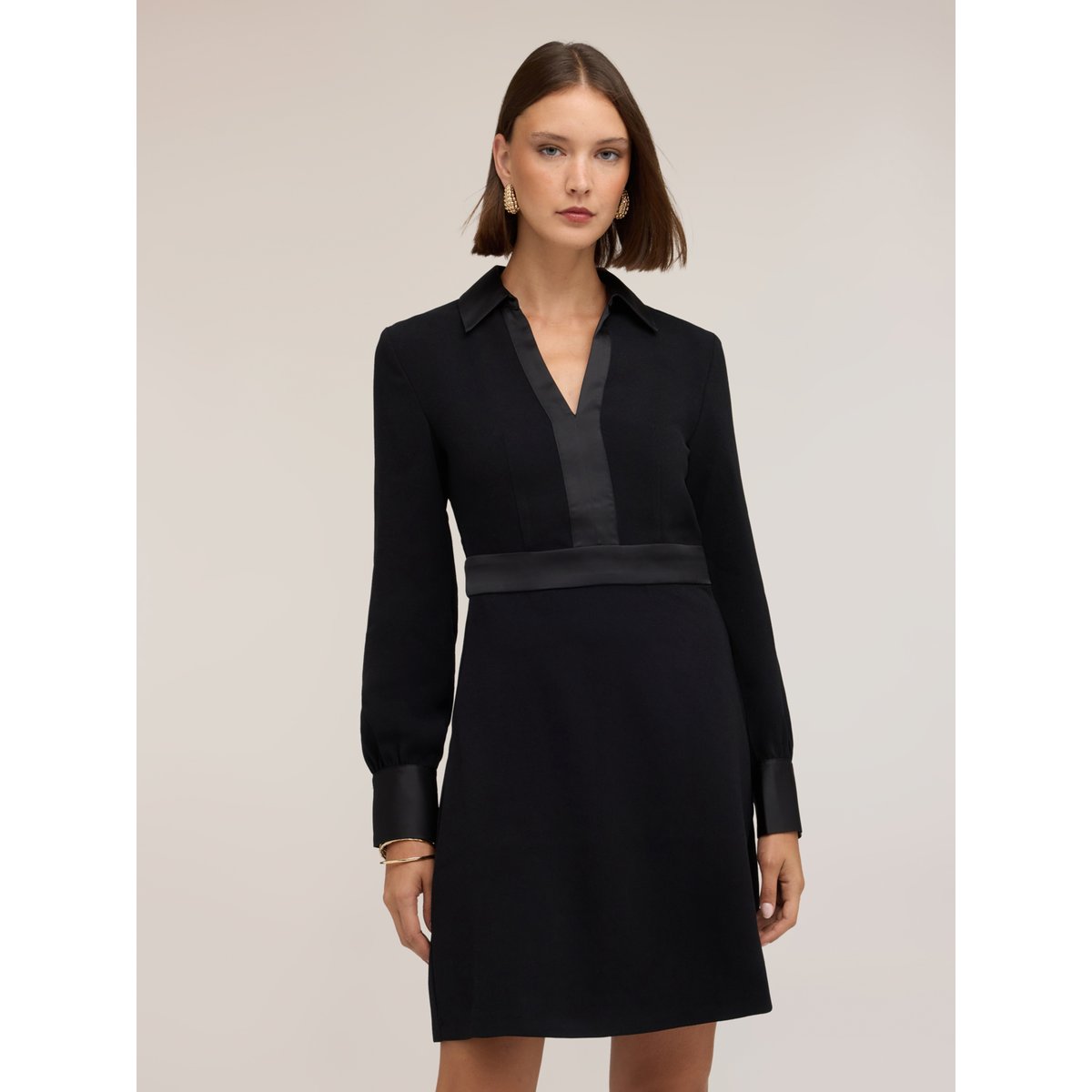 Robe chemisier avec empiècements noir, MOTIVI