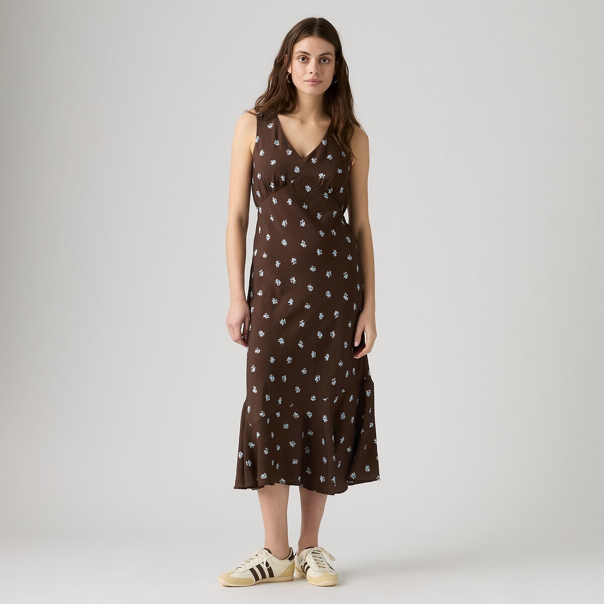 Vestido midi sem mangas, com decote em V e padrão floral estampado castanho, LEVI'S