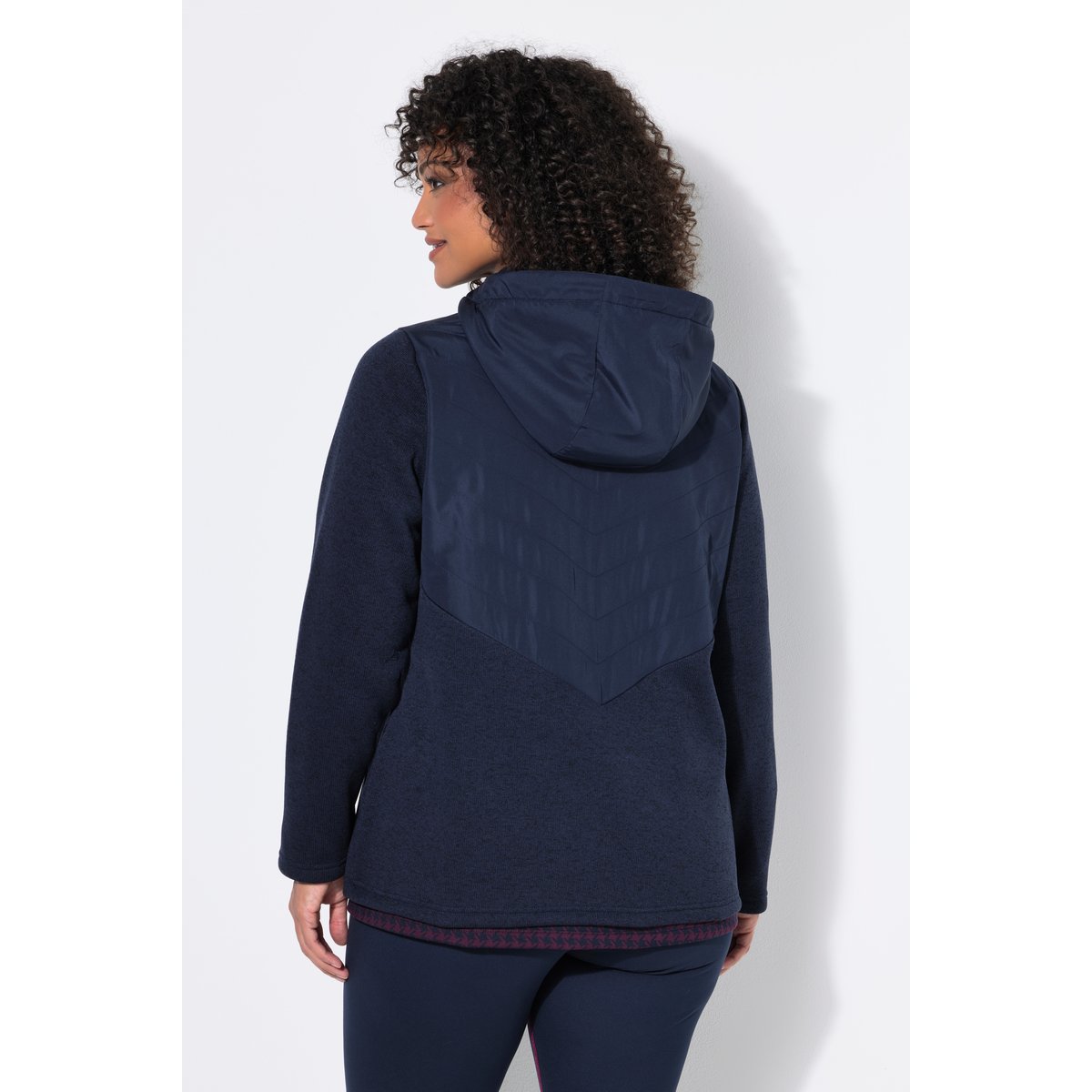 Veste en maille et polaire, zip, capuche marine, ULLA POPKEN