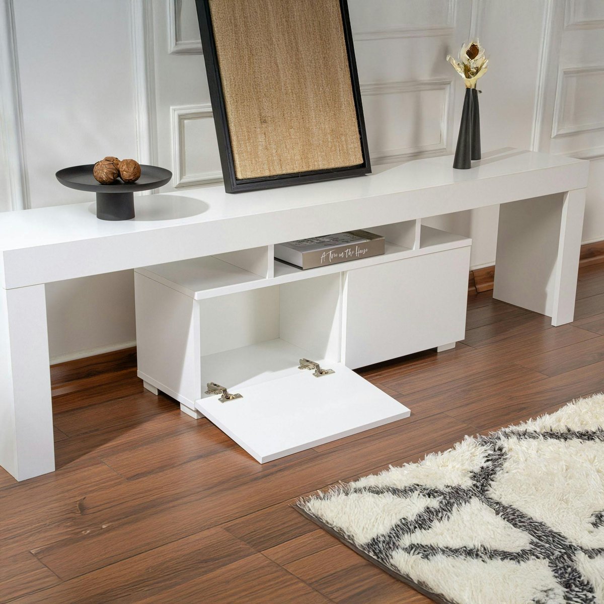 Meuble TV moderne 180 - 2 portes MARFA blanc, PIER IMPORT