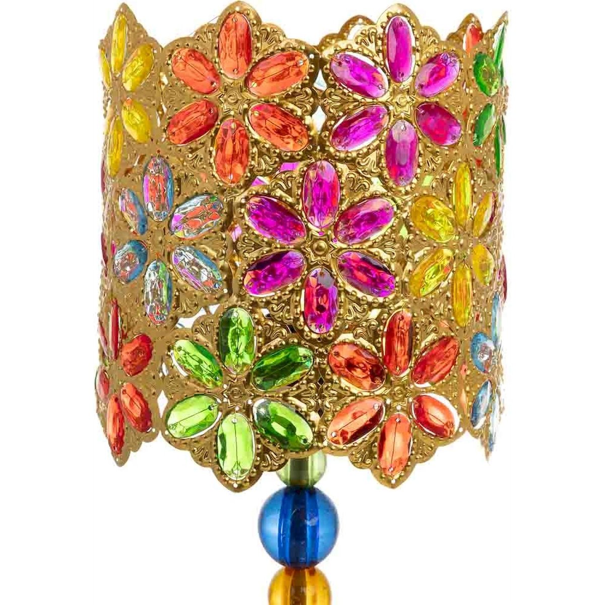 Lampe de table en métal, style verrerie multicolore fleurs et métal doré, RECOLLECTION