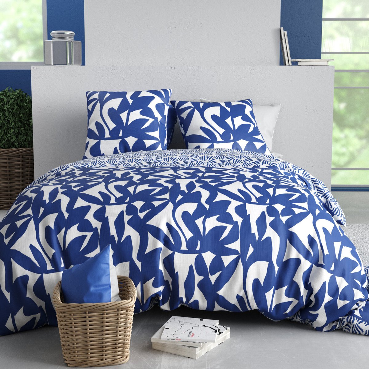 Parure housse de couette en coton imprimée, Nereide blanc, C DESIGN HOME TEXTILE