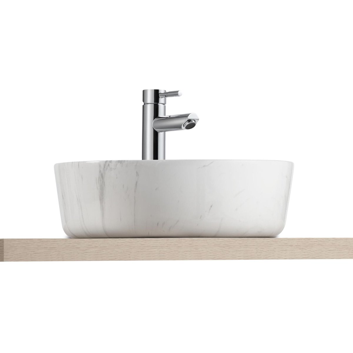 Vasque à poser ronde en céramique effet marbre blanc 37cm DIANE blanc, MOB IN