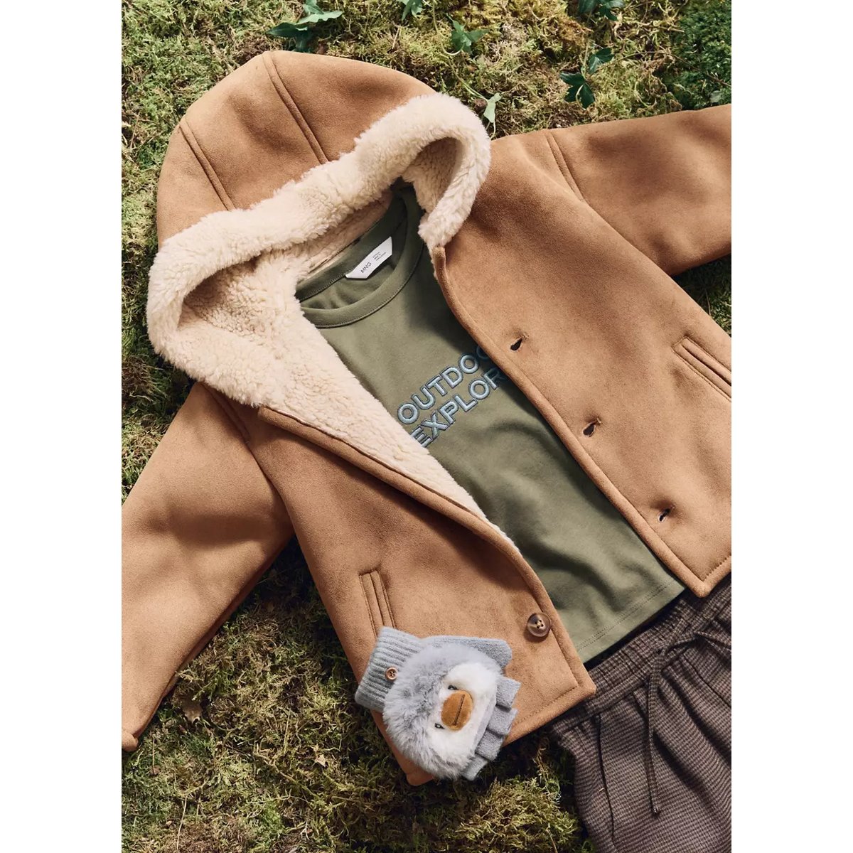Manteau suédine en imitation mouton marron moyen, MANGO BABY