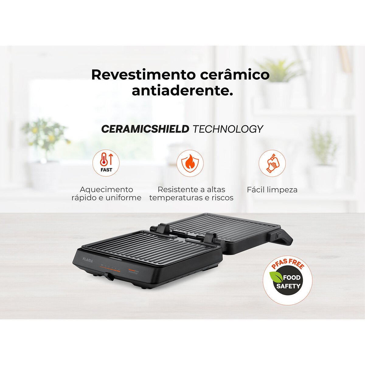 Grelhador Elétrico de Placas SlideControl HeatPro 2000W 4586FL, FLAMA preto , FLAMA