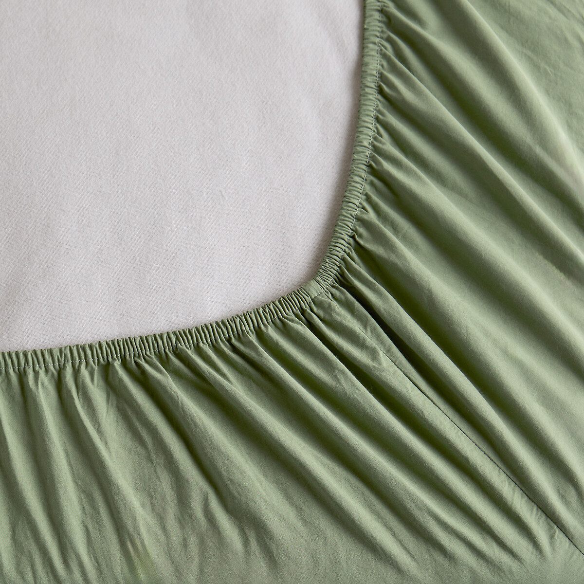 Sabbal Washed Cotton Percale 300 Thread Count Fitted Sheet, Depth 30cm veronese green, AM.PM