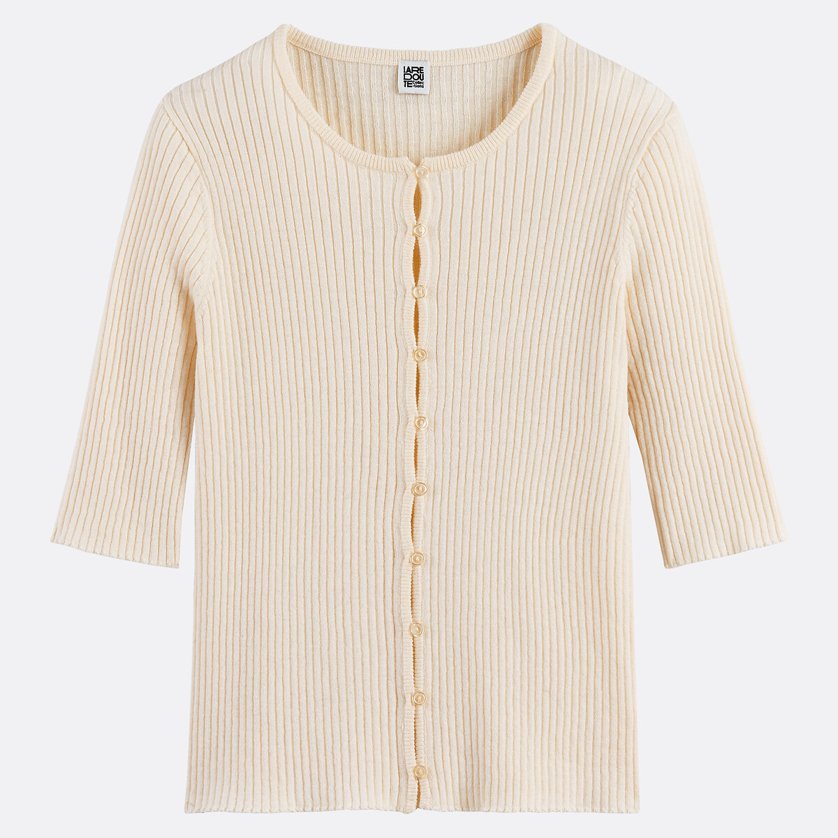 Trui met ronde hals, in fijn ribtricot, wol-katoenmix ivoor, LA REDOUTE COLLECTIONS