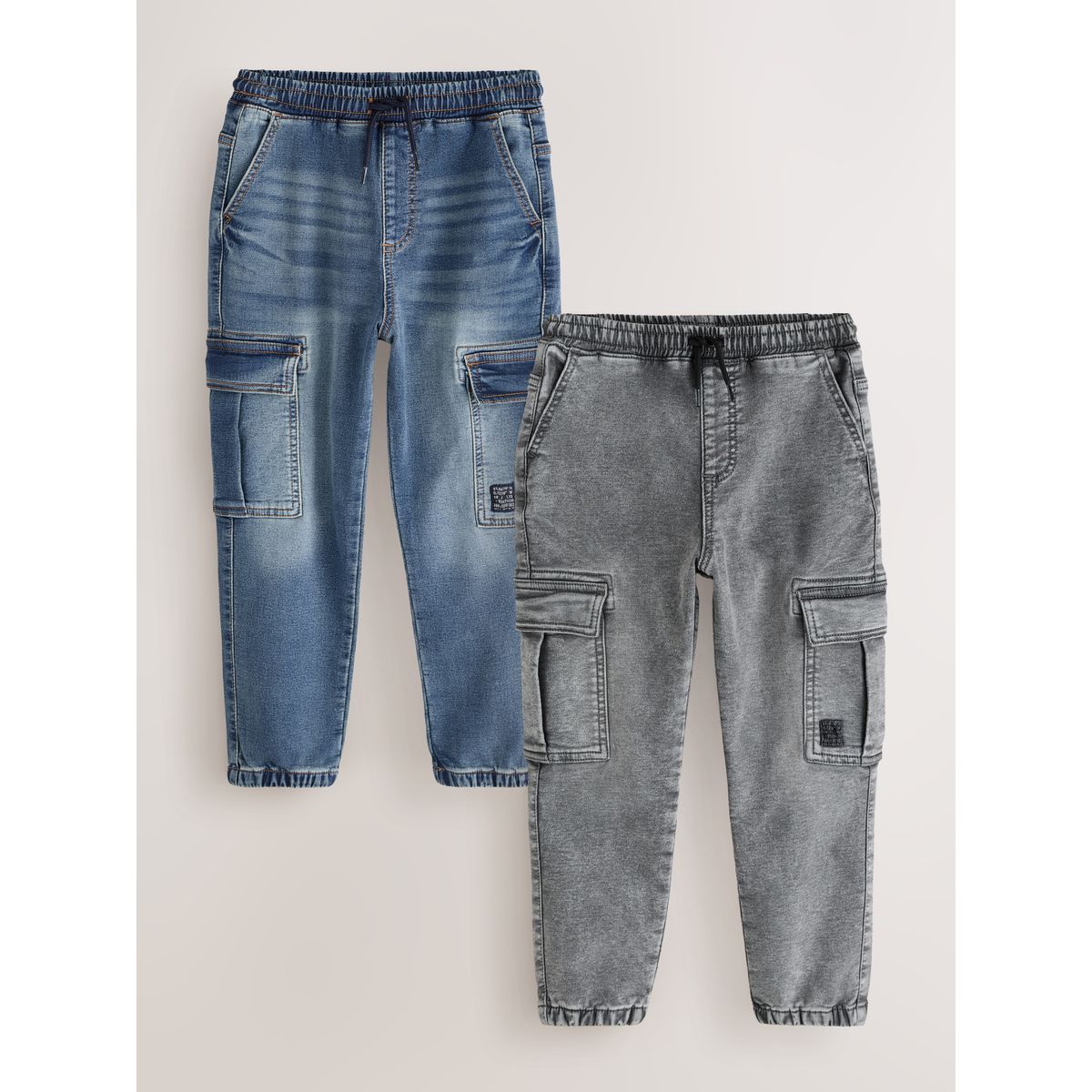 Jean cargo à taille élastique, lot de 2 gris/bleu, NEXT