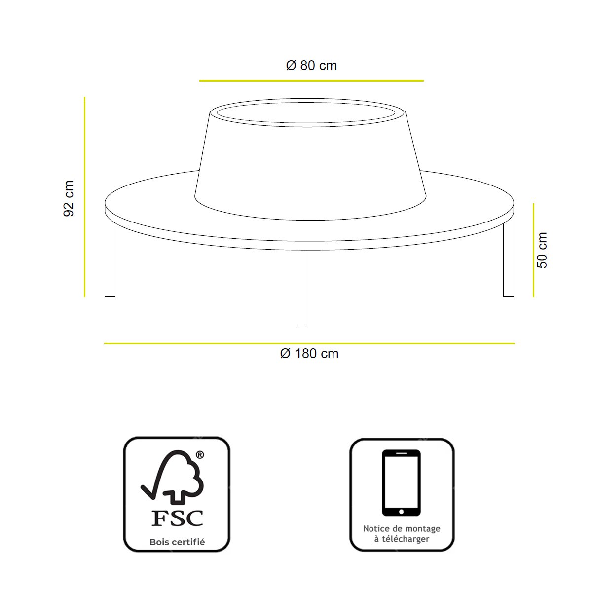 Banc circulaire en teck massif tour d'arbre 360°, Westminster naturel, TECK ATTITUDE