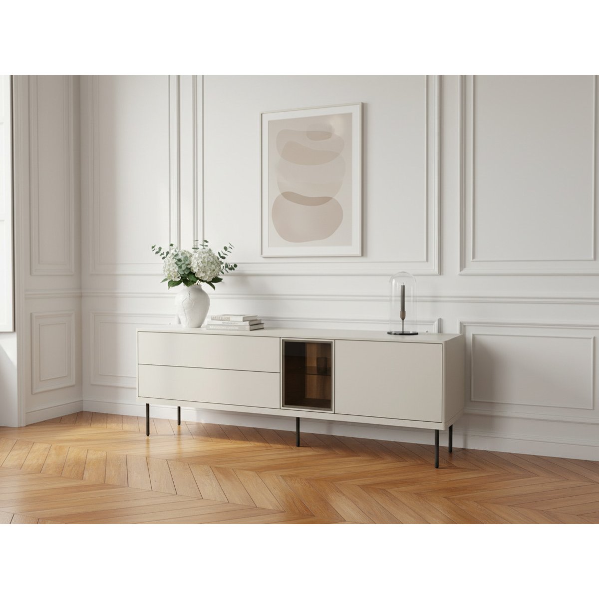 Meuble TV 161 cm panneaux de particules, ESPERA cachemire mat, BOBOCHIC