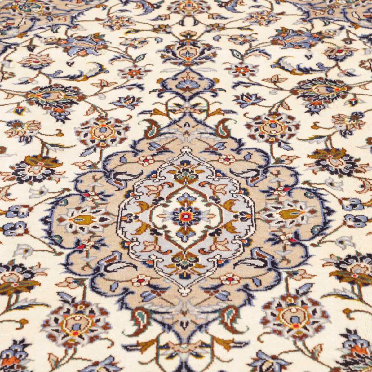 Tapis d'orient, motif oriental, noué main en laine, KASHAN 1 crème, beige, bleu, UN AMOUR DE TAPIS
