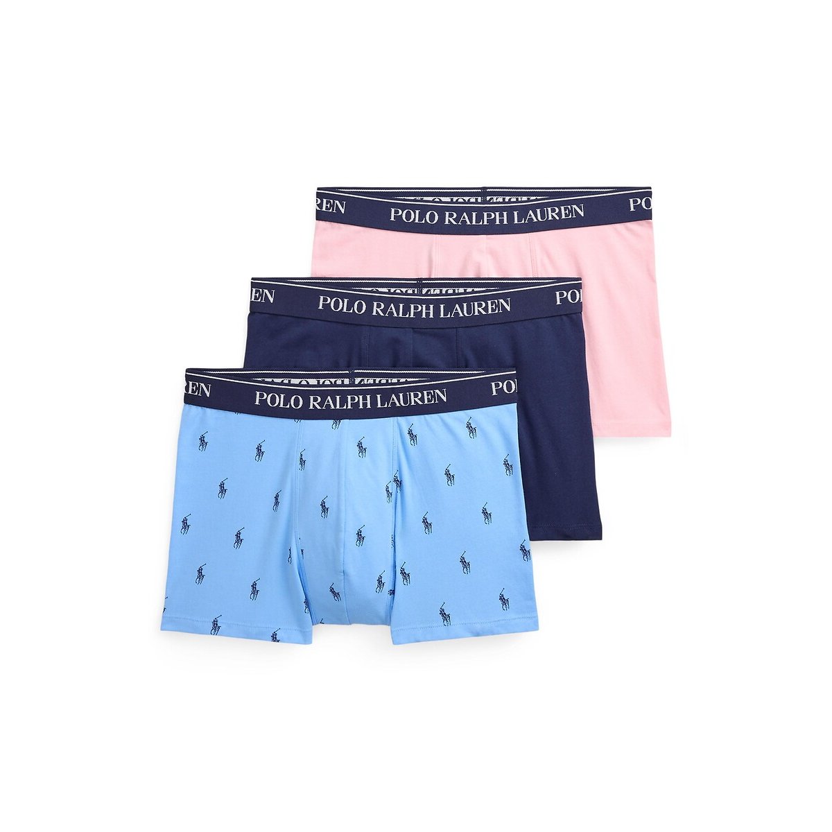 Lot de 3 boxers classiques coton stretch marine + rose + bleu ciel, POLO RALPH LAUREN