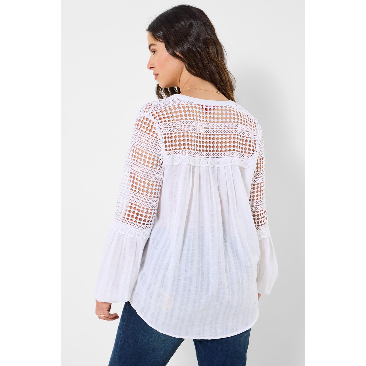 Blouse style bobo en mélange de lin texturé blanc, JOE BROWNS