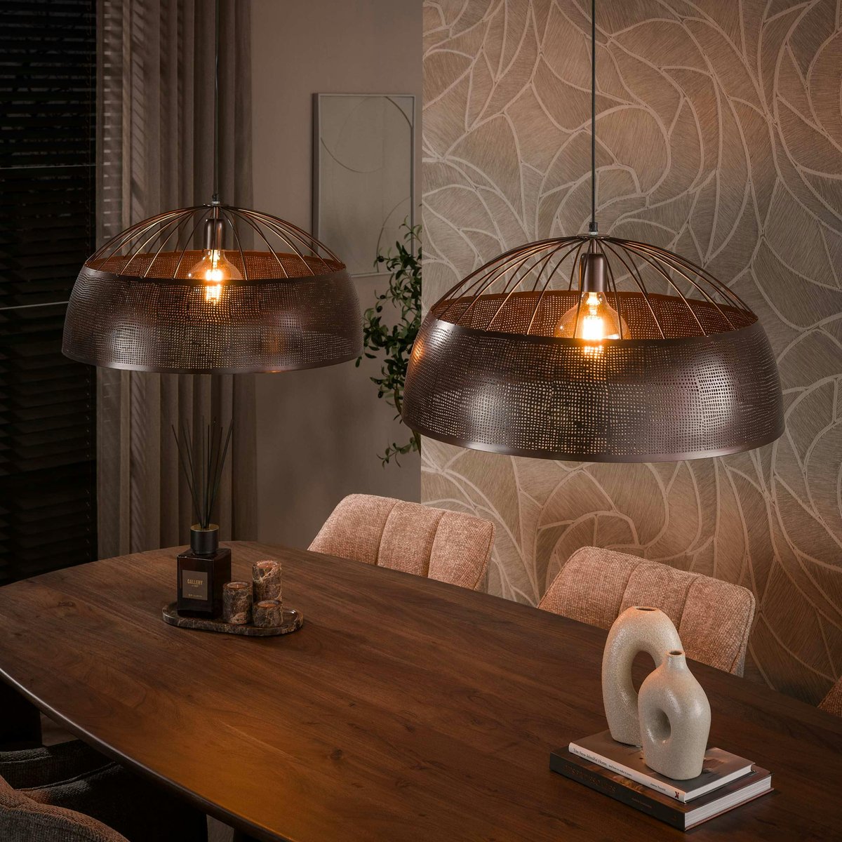 Suspension îlot cuisine vintage métal cuivré 2 lampes RALF cuivre, PIER IMPORT