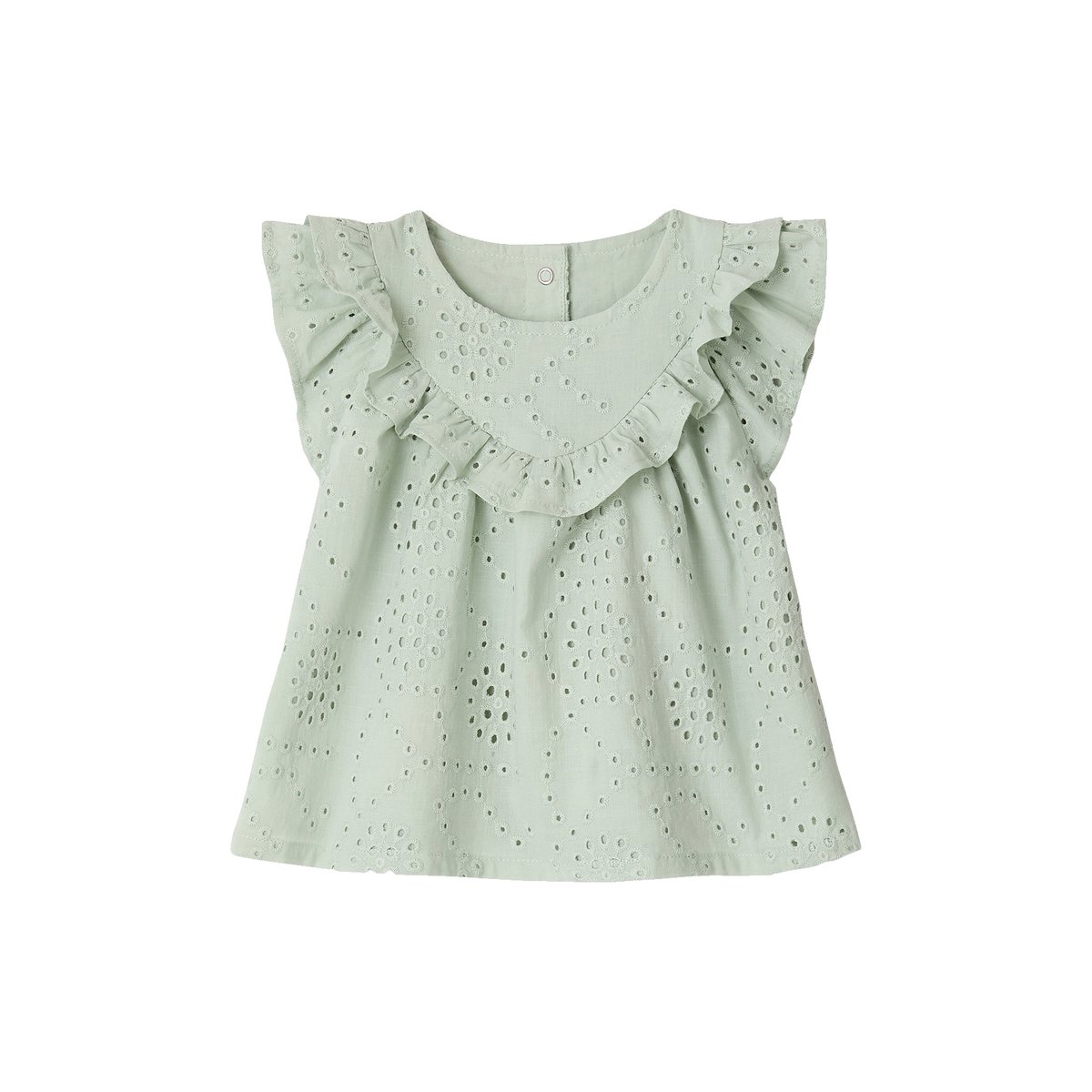 Blouse bébé broderie anglaise vert d'eau, VERTBAUDET