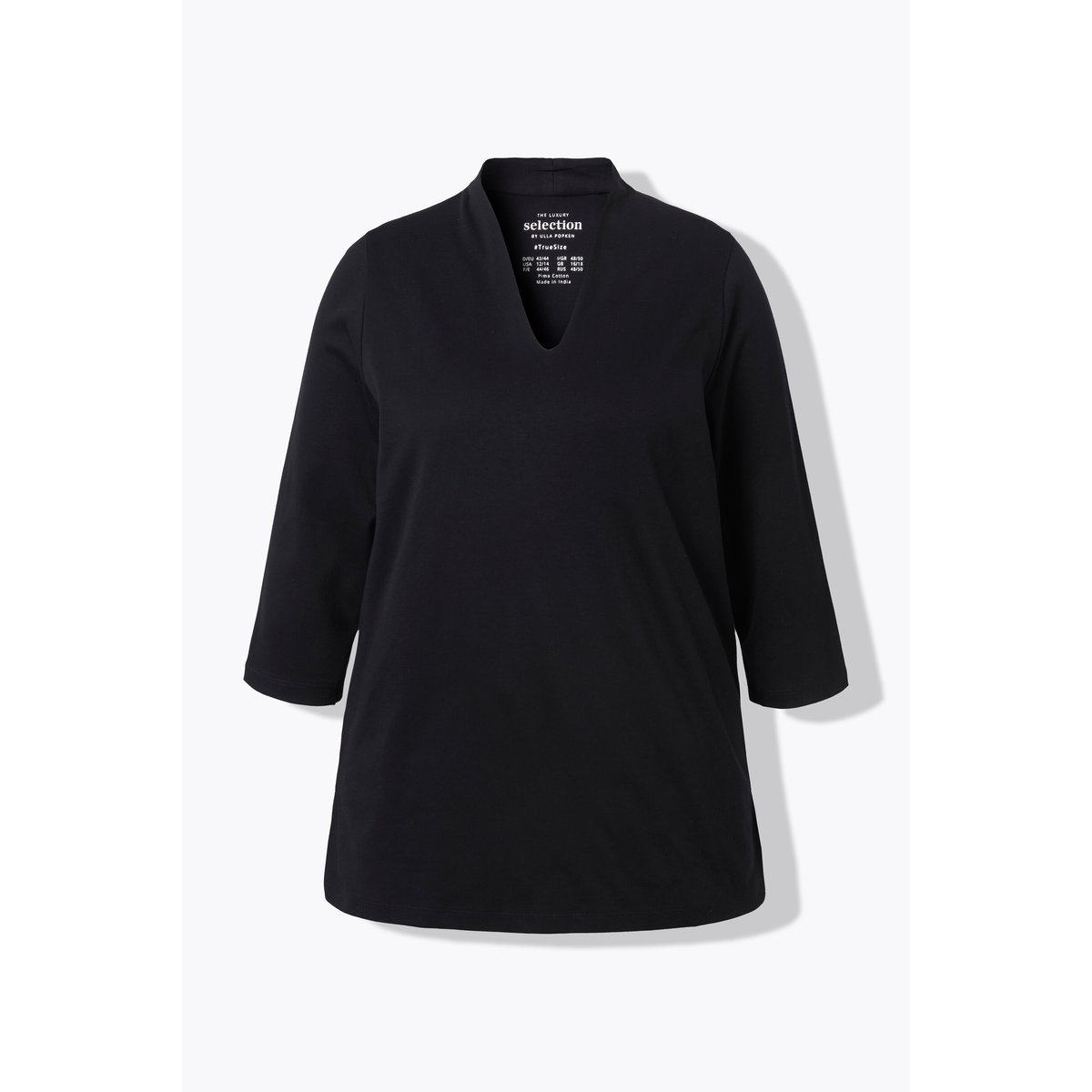 T-shirt à manches 3/4 et col calice en coton noir, ULLA POPKEN
