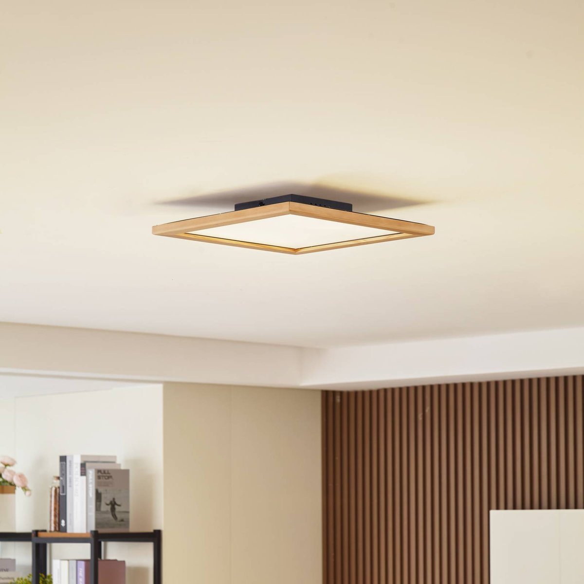 Plafonnier en bois traditionnelLED, Joren bois clair, blanc, LUCANDE