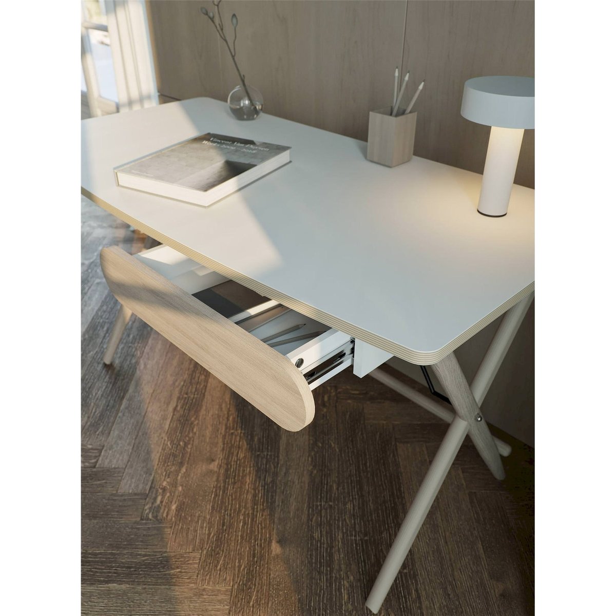 Bureau 1 tiroir collection MATCH blanc et chêne clair, RECOLLECTION