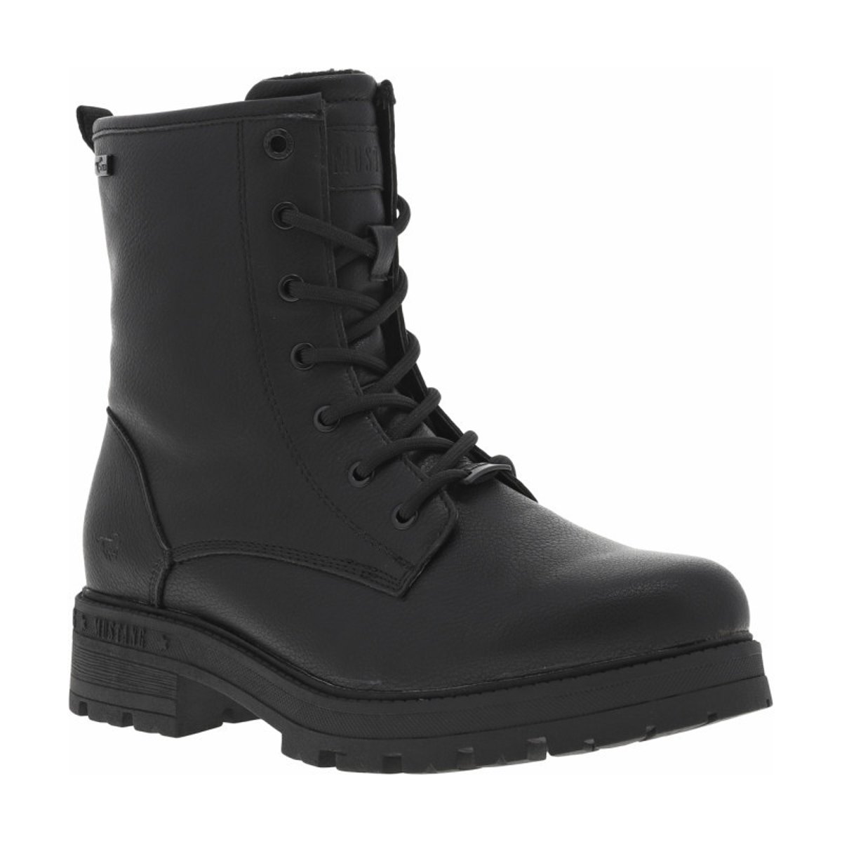 Bottines noires à talon décroché bas avec un zip et des lacets ronds noires, MUSTANG