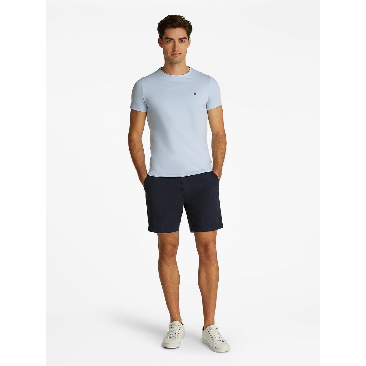 Slim T-shirt stretch lichtblauw, TOMMY HILFIGER