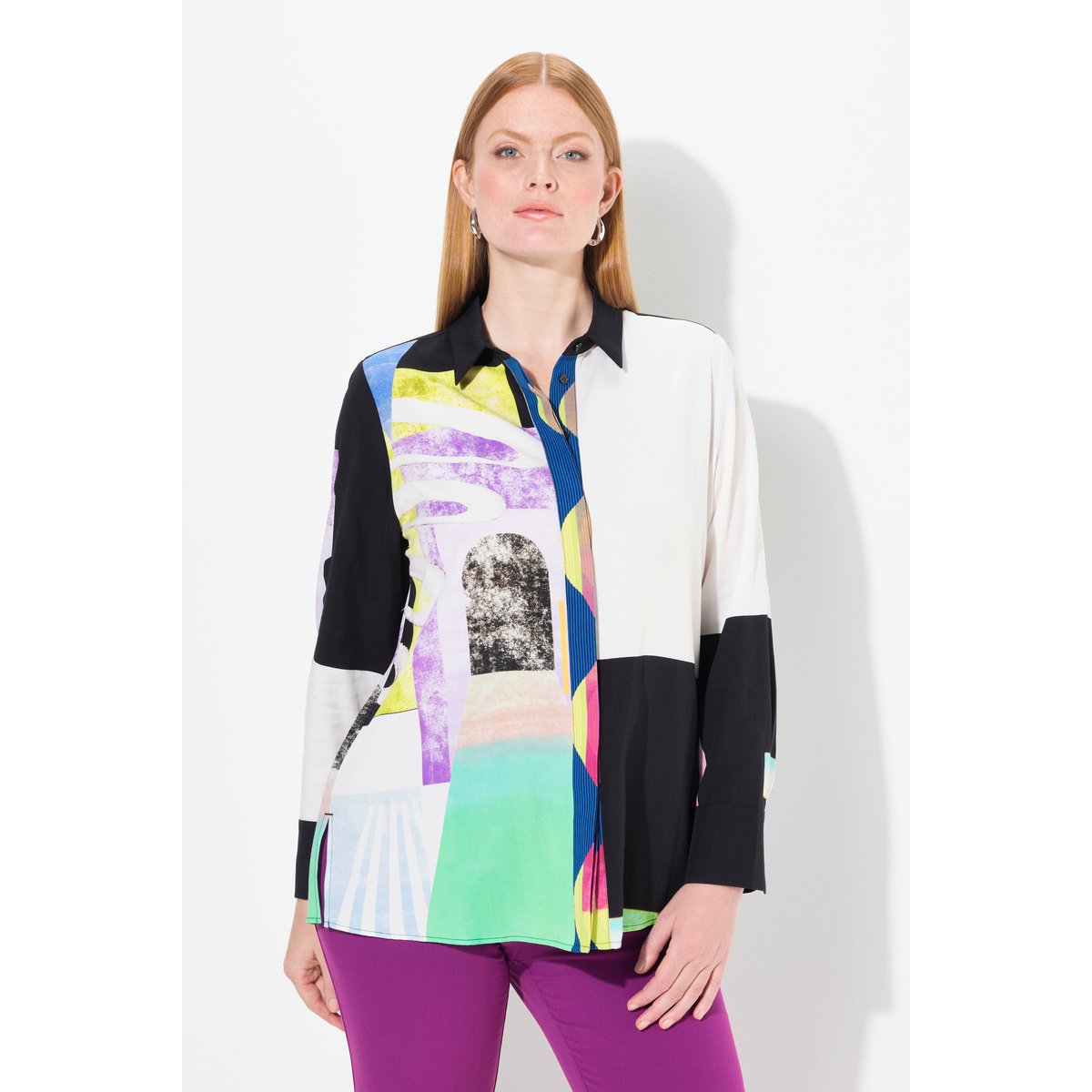 Blouse en lyocell à manches longues blanc neige, ULLA POPKEN